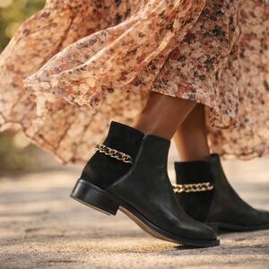 Cole Haan Idina  Leather Chain Ankle Boots